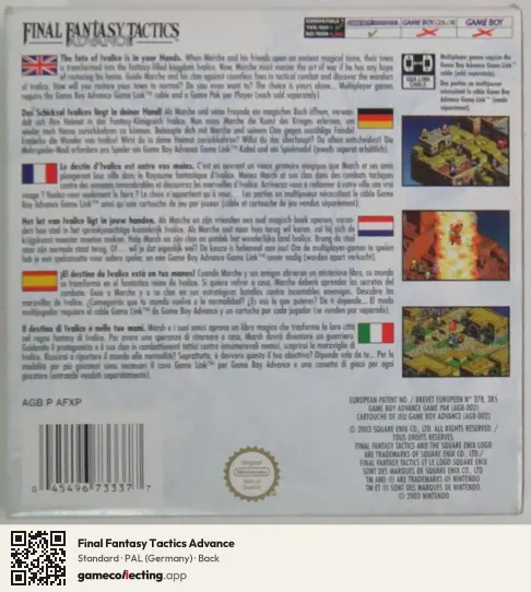 Final Fantasy Tactics Advance Game Boy Advance, Germany box back
