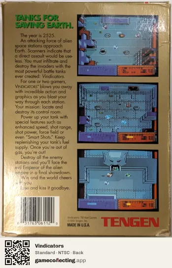 Vindicators Nintendo Entertainment System, NTSC box back
