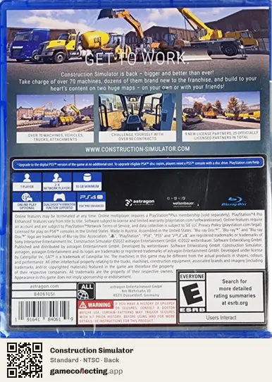 Construction Simulator PlayStation 4, NTSC box back