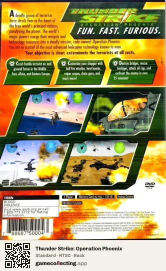 Thunder Strike: Operation Phoenix PlayStation 2, NTSC box back