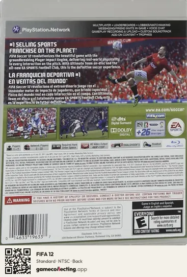 FIFA 12 PlayStation 3, NTSC box back