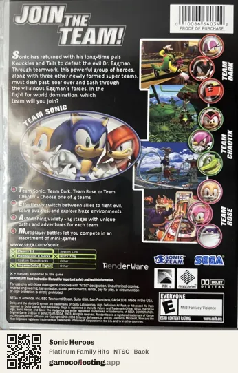 Sonic Heroes Xbox, NTSC box back