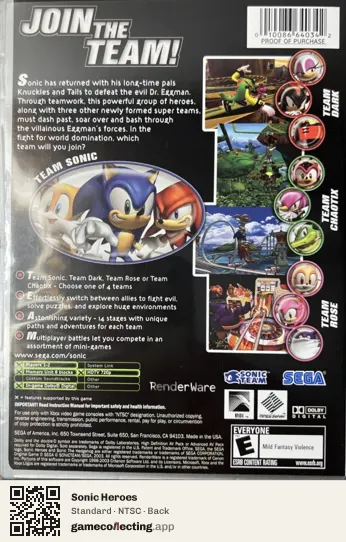 Sonic Heroes Xbox, NTSC box back