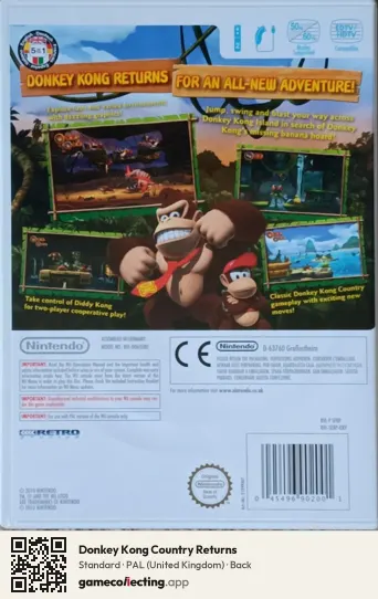 Donkey Kong Country Returns Nintendo Wii, United Kingdom box back