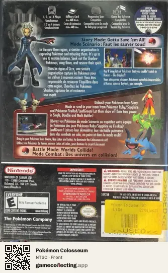 Pokémon Colosseum Nintendo GameCube, NTSC box front