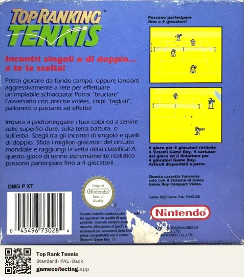 Top Rank Tennis Game Boy, PAL box back