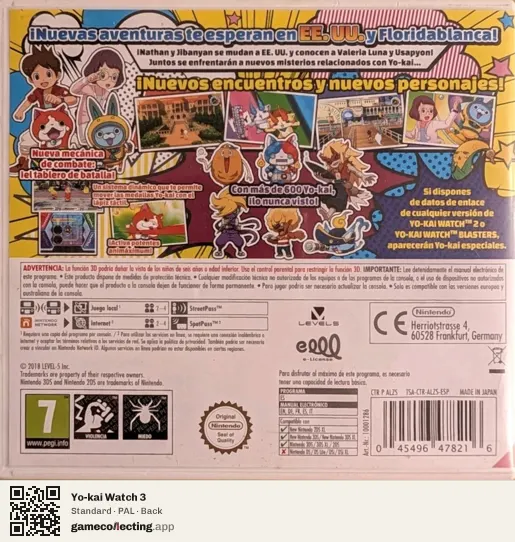 Yo-kai Watch 3 Nintendo 3DS, PAL box back