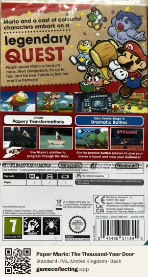 Paper Mario: The Thousand-Year Door Nintendo Switch, United Kingdom box back
