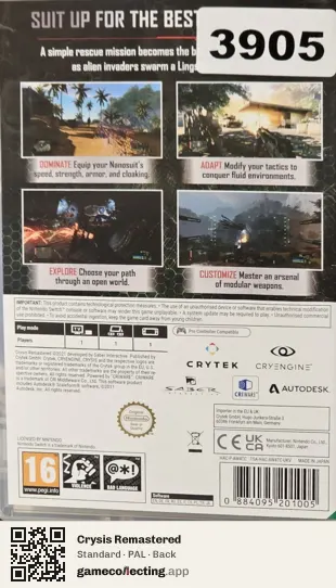 Crysis Remastered Nintendo Switch, PAL box back