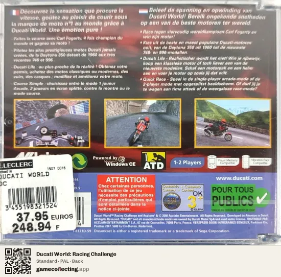 Ducati World: Racing Challenge Sega Dreamcast, PAL box back