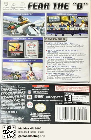 Madden NFL 2005 Nintendo GameCube, NTSC box back