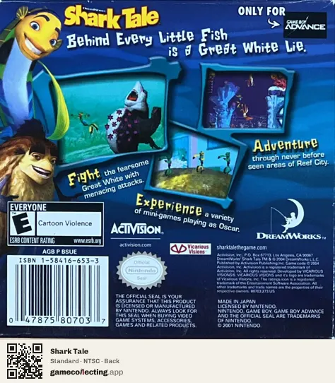 Shark Tale Game Boy Advance, NTSC box back