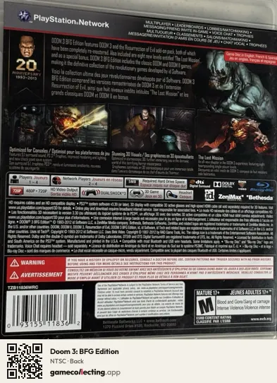 Doom 3: BFG Edition PlayStation 3, NTSC box back