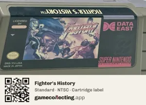 Fighter's History Super Nintendo Entertainment System, NTSC cartridge label