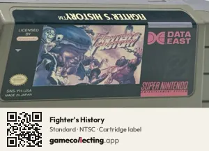 Fighter's History Super Nintendo Entertainment System, NTSC cartridge label