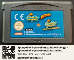 SpongeBob SquarePants: SuperSponge / SpongeBob SquarePants: Battle for Bikini Bottom Game Boy Advance, PAL cartridge label