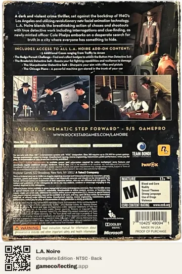 L.A. Noire Xbox 360, NTSC box back