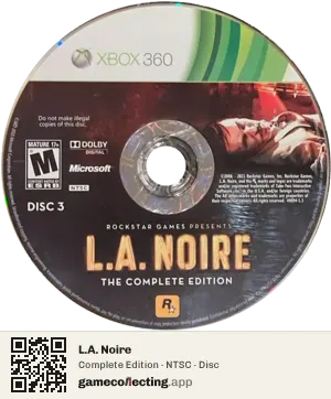 L.A. Noire Xbox 360, NTSC disc