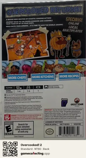 Overcooked! 2 Nintendo Switch, NTSC box back