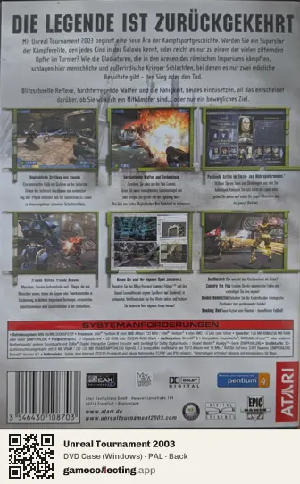 Unreal Tournament 2003 Computer, PAL box back