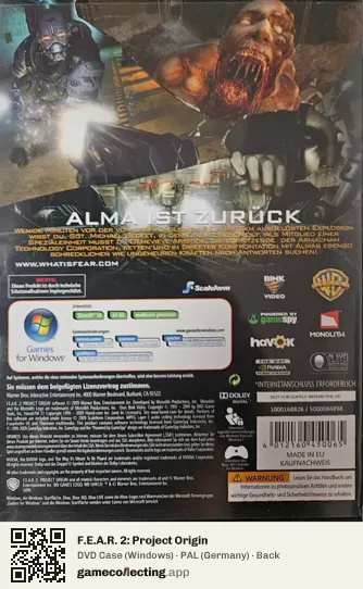 F.E.A.R. 2: Project Origin Computer, Germany box back
