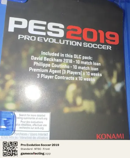 Pro Evolution Soccer 2019 PlayStation 4, NTSC box front