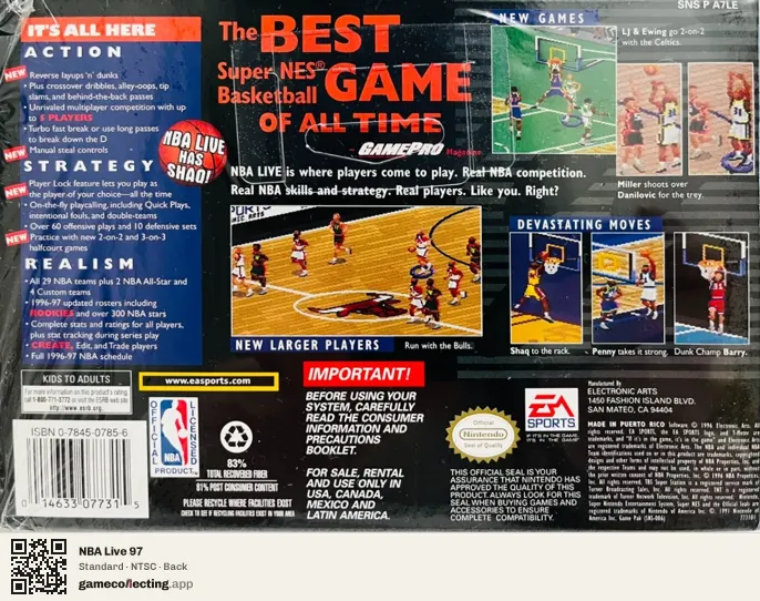 NBA Live 97 Super Nintendo Entertainment System, NTSC box back