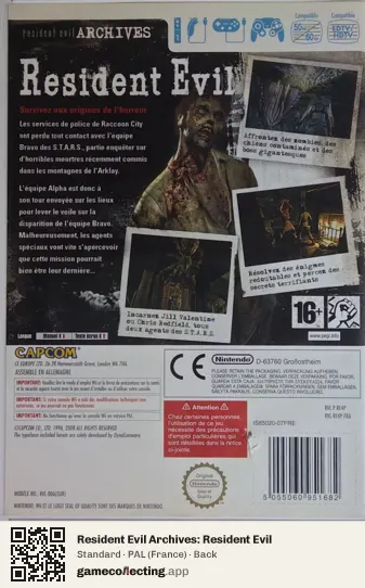 Resident Evil Archives: Resident Evil Nintendo Wii, France box back
