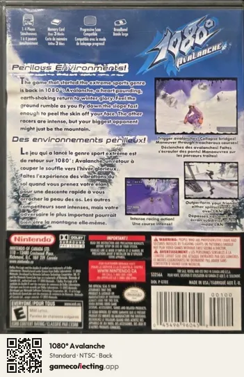 1080° Avalanche Nintendo GameCube, NTSC box back