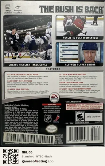 NHL 06 Nintendo GameCube, NTSC box back