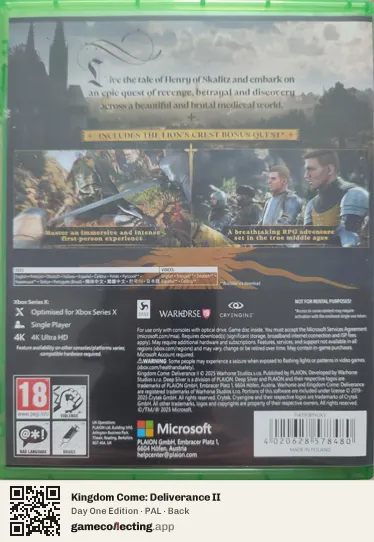 Kingdom Come: Deliverance II Xbox Series X, PAL box back