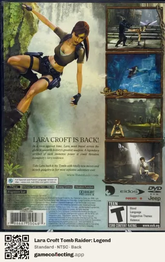 Lara Croft Tomb Raider: Legend PlayStation 2, NTSC box back