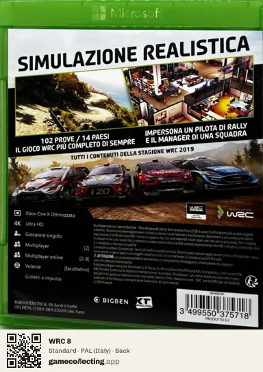 WRC 8 Xbox One, Italy box back