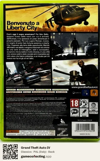 Grand Theft Auto IV Xbox 360, Italy box back
