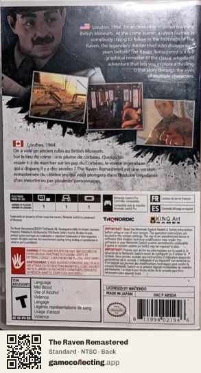 The Raven Remastered Nintendo Switch, NTSC box back