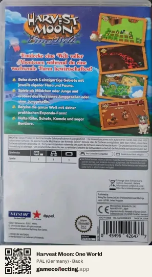 Harvest Moon: One World Nintendo Switch, Germany box back