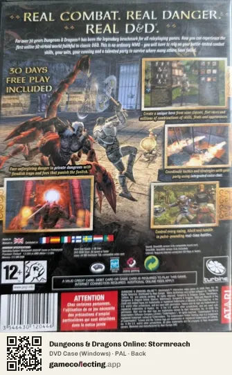Dungeons & Dragons Online: Stormreach Computer, PAL box back
