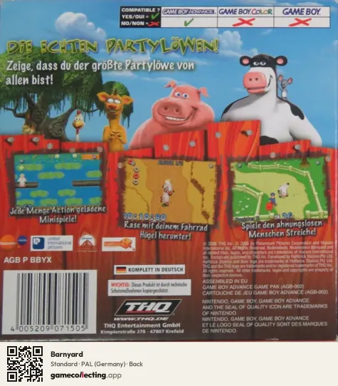 Barnyard Game Boy Advance, Germany box back