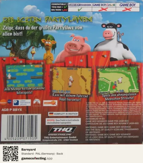Barnyard Game Boy Advance, Germany box back
