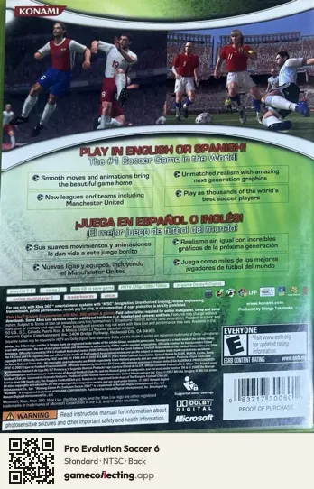 Pro Evolution Soccer 6 Xbox 360, NTSC box back