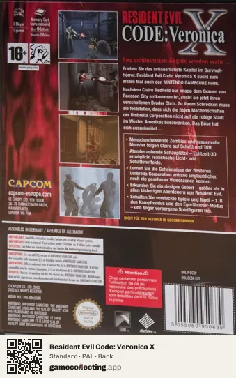 Resident Evil Code: Veronica X Nintendo GameCube, PAL box back