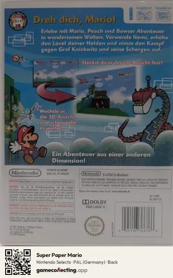Super Paper Mario Nintendo Wii, Germany box back