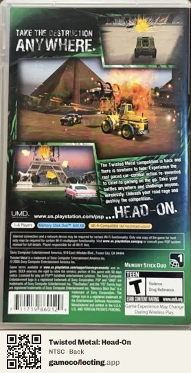 Twisted Metal: Head-On PlayStation Portable, NTSC box back