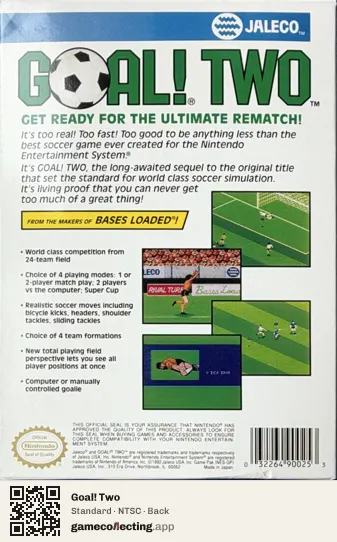 Goal! Two Nintendo Entertainment System, NTSC box back