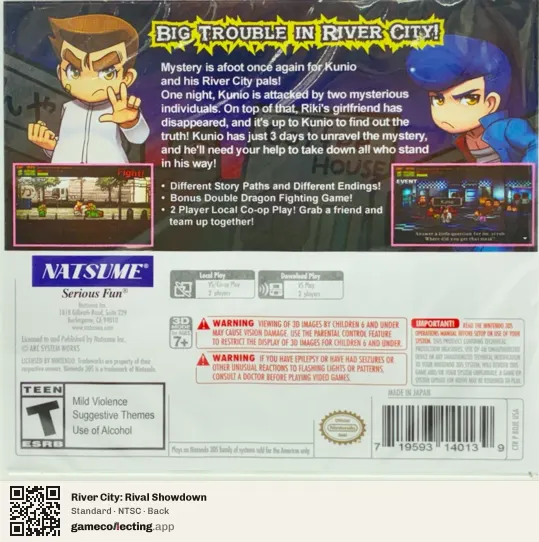 River City: Rival Showdown Nintendo 3DS, NTSC box back
