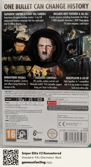 Sniper Elite V2 Remastered Nintendo Switch, Germany box back