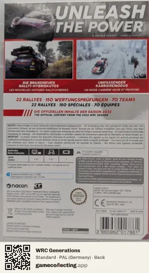 WRC Generations Nintendo Switch, Germany box back