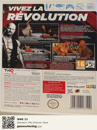 WWE '13 Nintendo Wii, France box back