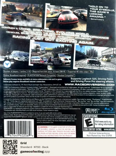 Grid PlayStation 3, NTSC box back