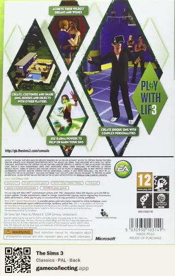 The Sims 3 Xbox 360, PAL box back